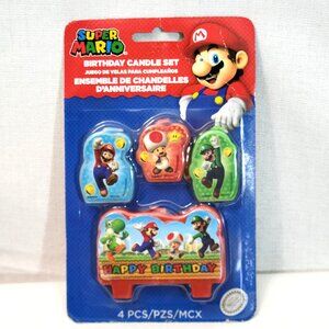Nintendo Super Mario Birthday Candle Set 4pc Cake Topper NEW SEALED
